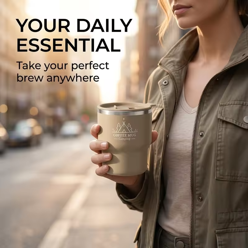 Double-layer Insulated Coffee Mug With Lid 400ML 304 Stainless Steel Drinking Cup Anti Scalding Sealed Milk Coffee Cup Drinkware