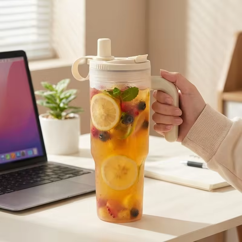 850ML Large Capacity Tumbler With Handle&Strainer Sport Portable Plastic Straw Water Cup Heat Resistant Leak-proof Water Bottle