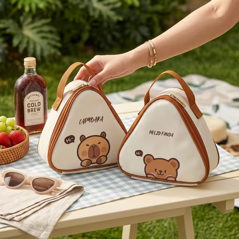 Mini Cute Picnic Bag Portable Cooler Bag Triangle Waterproof Oxford Insulated Bag Outdoor Travel Camping Thermal Lunch Bag