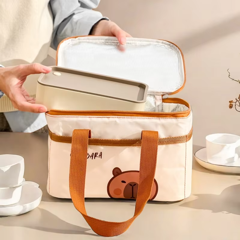 Cute Capybara Insulated Lunch Bag For Student Kid Portable Large Capacity Waterproof Food Thermal Bag Reusable Picnic Cooler Bag