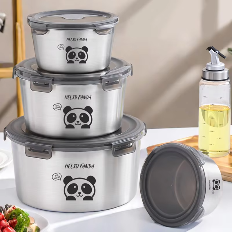 304 Stainless Steel Fresh-keeping Box Refrigerator Frozen Meat Food Container Fruit Vegetable Storage Box Microwave&Oven Safe