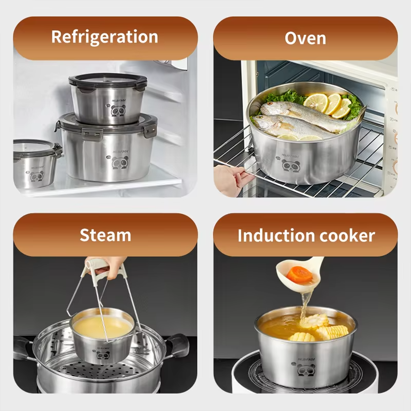 304 Stainless Steel Fresh-keeping Box Refrigerator Frozen Meat Food Container Fruit Vegetable Storage Box Microwave&Oven Safe