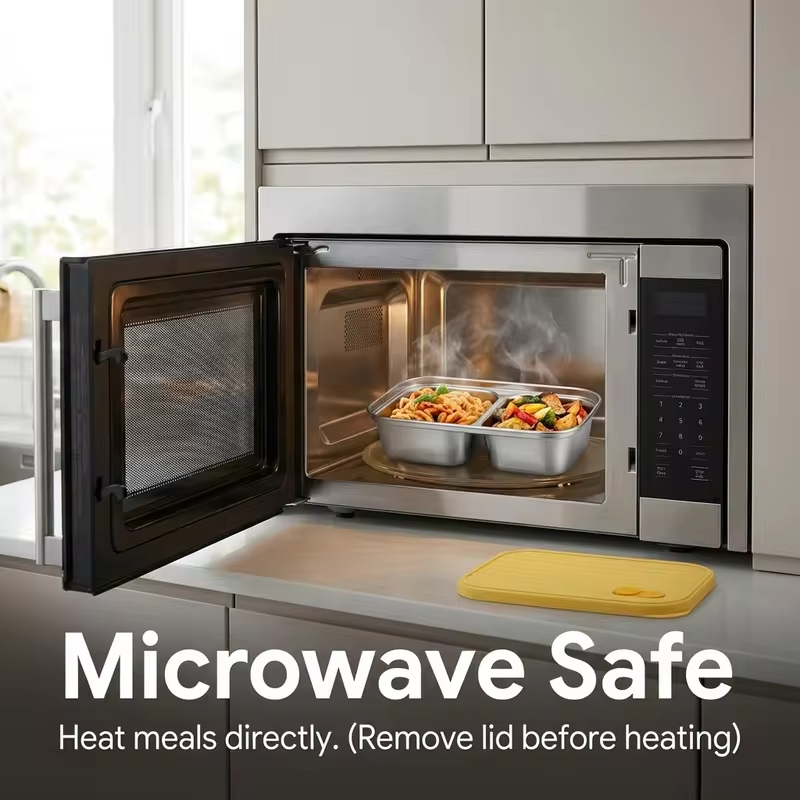 Stackable Food Storage Container 1/2 Grids Microwave 304 Stainless Steel Preservation Box Refrigerator Sealed Fresh-keeping Box