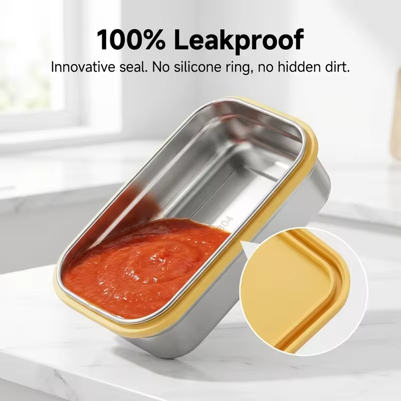 Stackable Food Storage Container 1/2 Grids Microwave 304 Stainless Steel Preservation Box Refrigerator Sealed Fresh-keeping Box