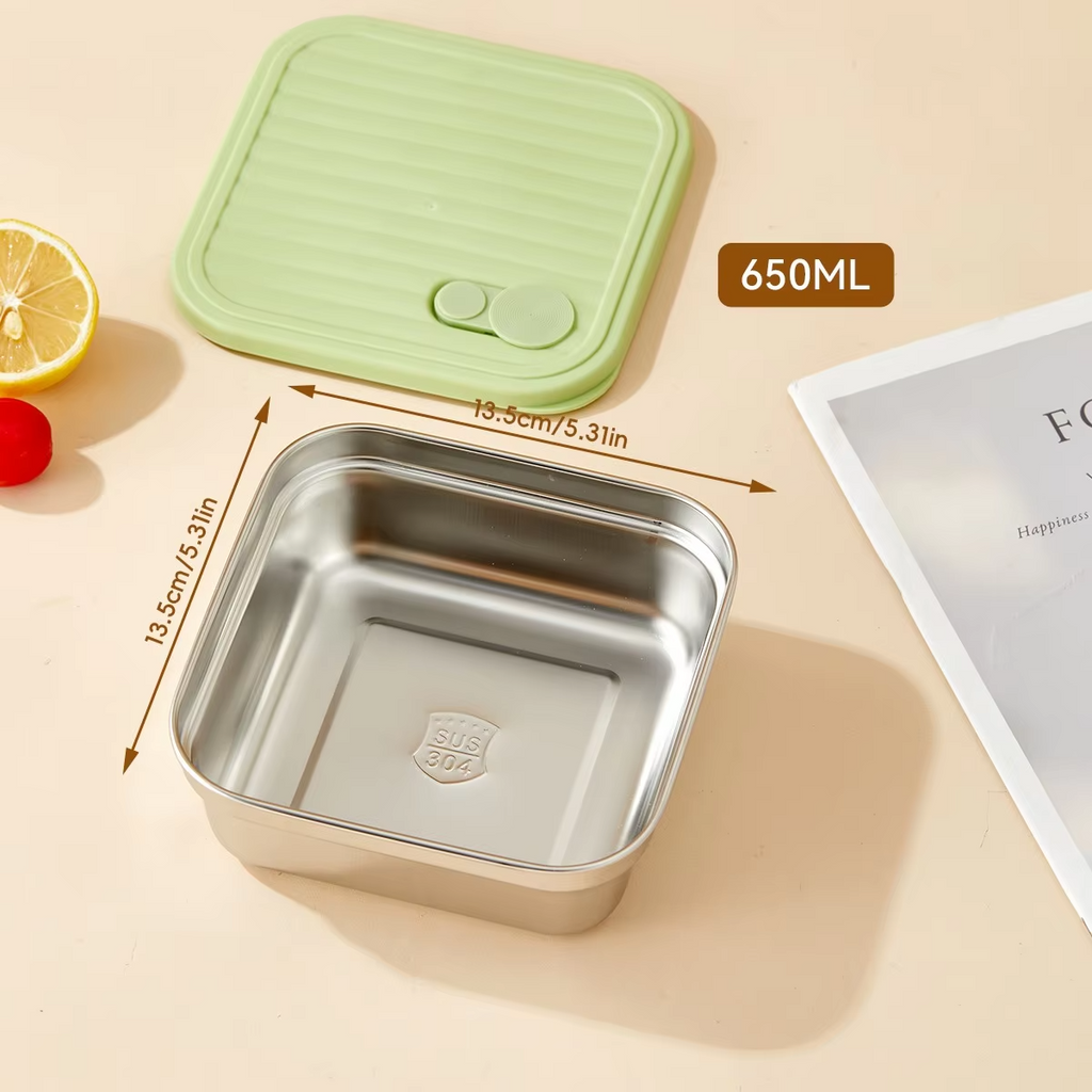 Stackable Food Storage Container 1/2 Grids Microwave 304 Stainless Steel Preservation Box Refrigerator Sealed Fresh-keeping Box