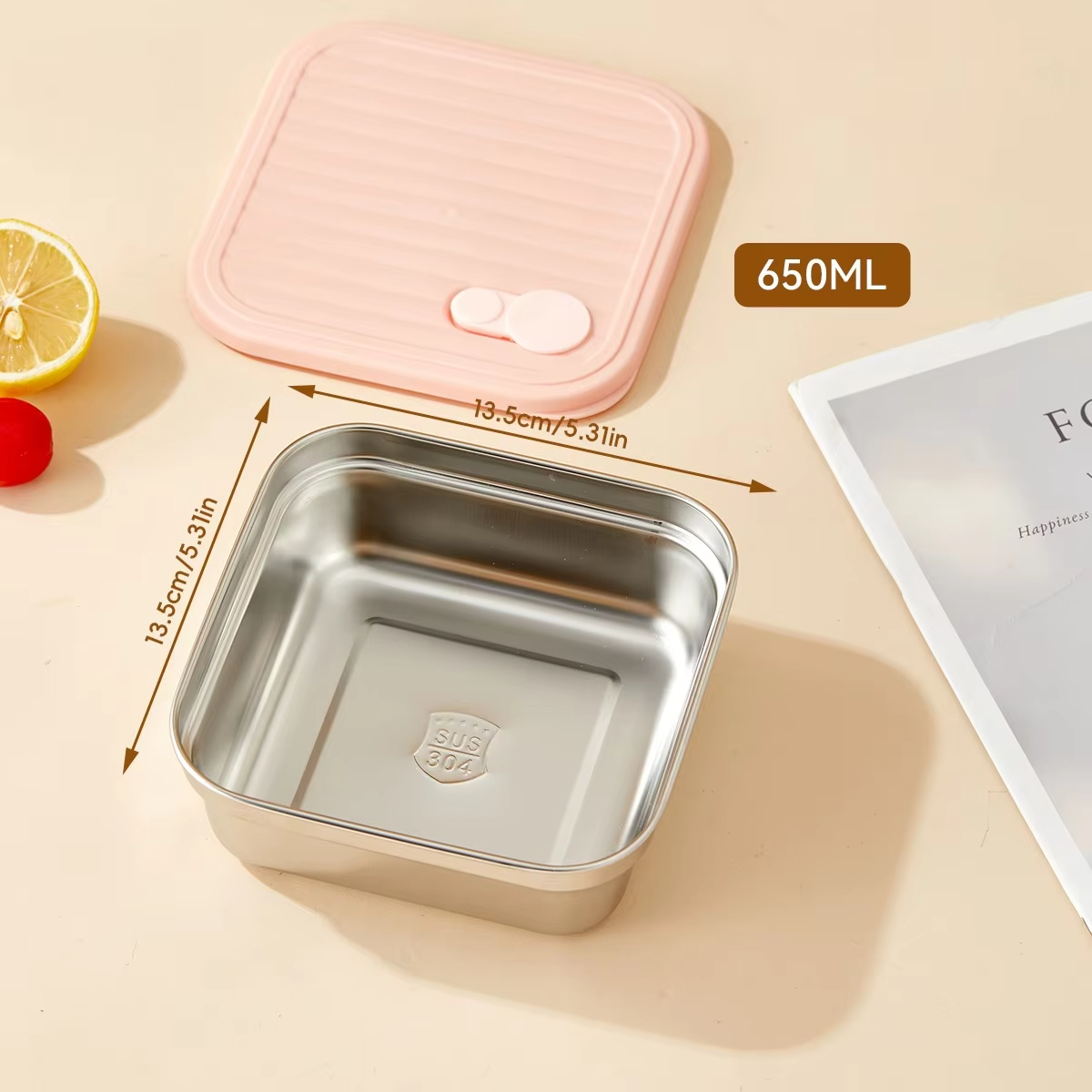 Stackable Food Storage Container 1/2 Grids Microwave 304 Stainless Steel Preservation Box Refrigerator Sealed Fresh-keeping Box