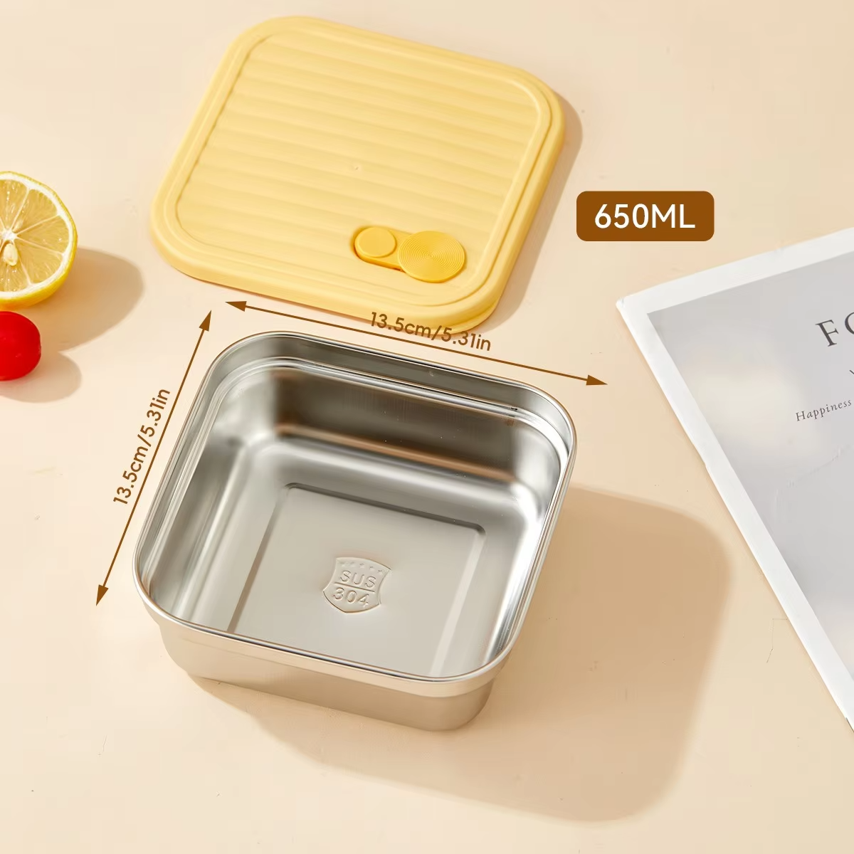 Stackable Food Storage Container 1/2 Grids Microwave 304 Stainless Steel Preservation Box Refrigerator Sealed Fresh-keeping Box