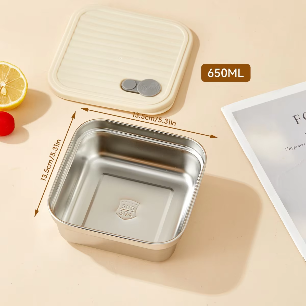 Stackable Food Storage Container 1/2 Grids Microwave 304 Stainless Steel Preservation Box Refrigerator Sealed Fresh-keeping Box