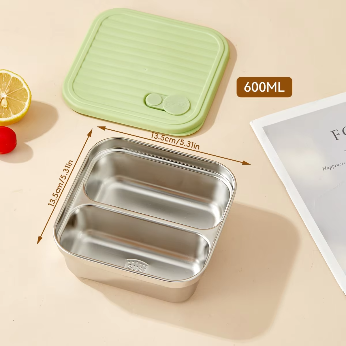 Stackable Food Storage Container 1/2 Grids Microwave 304 Stainless Steel Preservation Box Refrigerator Sealed Fresh-keeping Box