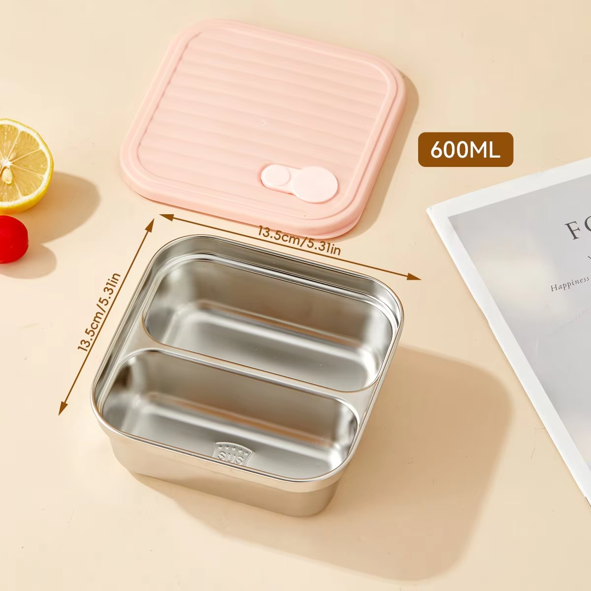 Stackable Food Storage Container 1/2 Grids Microwave 304 Stainless Steel Preservation Box Refrigerator Sealed Fresh-keeping Box