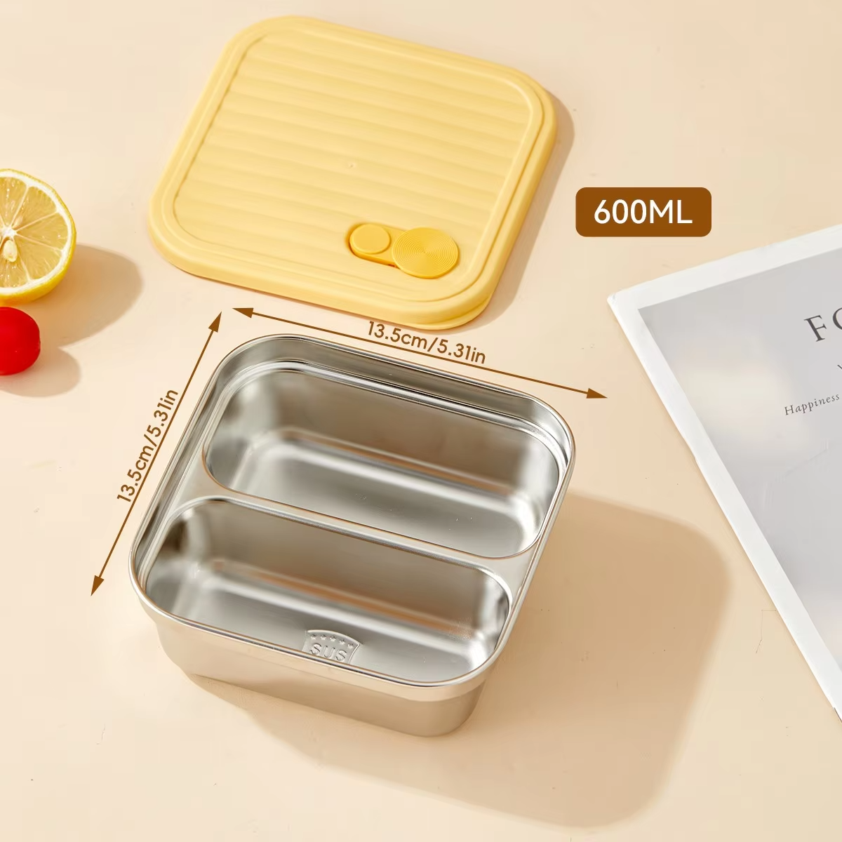 Stackable Food Storage Container 1/2 Grids Microwave 304 Stainless Steel Preservation Box Refrigerator Sealed Fresh-keeping Box