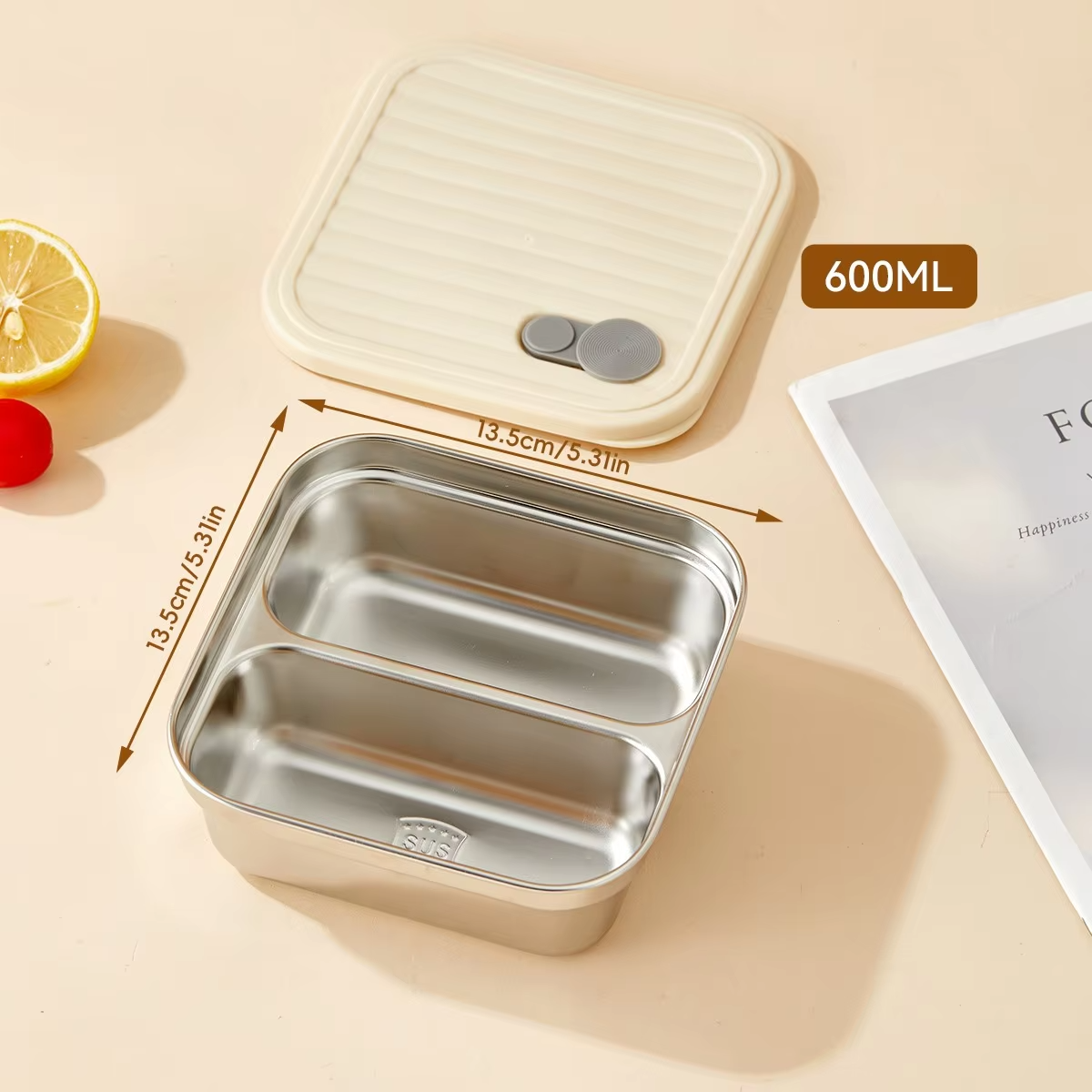 Stackable Food Storage Container 1/2 Grids Microwave 304 Stainless Steel Preservation Box Refrigerator Sealed Fresh-keeping Box