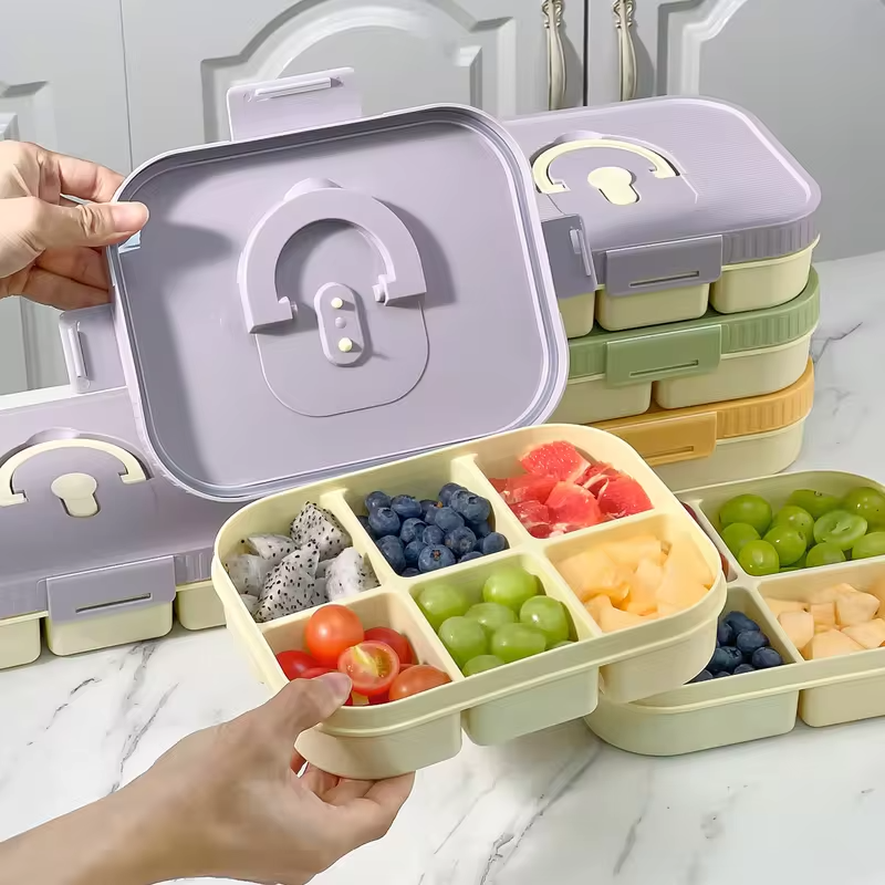 Microwave Plastic Divided Lunch Box With Handle Camping Picnic Portable Leak-proof Fruit Salad Food Container For Kids Students