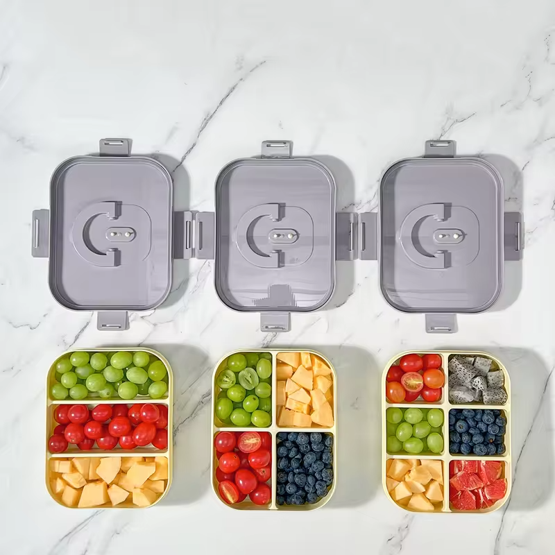 Microwave Plastic Divided Lunch Box With Handle Camping Picnic Portable Leak-proof Fruit Salad Food Container For Kids Students