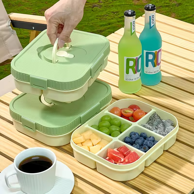 Microwave Plastic Divided Lunch Box With Handle Camping Picnic Portable Leak-proof Fruit Salad Food Container For Kids Students