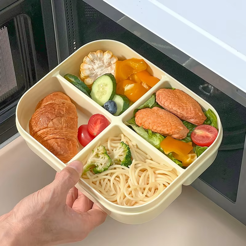 Microwave Plastic Divided Lunch Box With Handle Camping Picnic Portable Leak-proof Fruit Salad Food Container For Kids Students