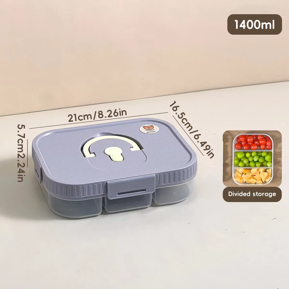 Microwave Plastic Divided Lunch Box With Handle Camping Picnic Portable Leak-proof Fruit Salad Food Container For Kids Students