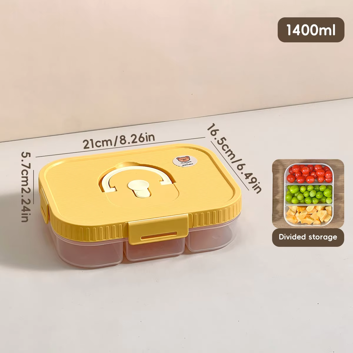 Microwave Plastic Divided Lunch Box With Handle Camping Picnic Portable Leak-proof Fruit Salad Food Container For Kids Students