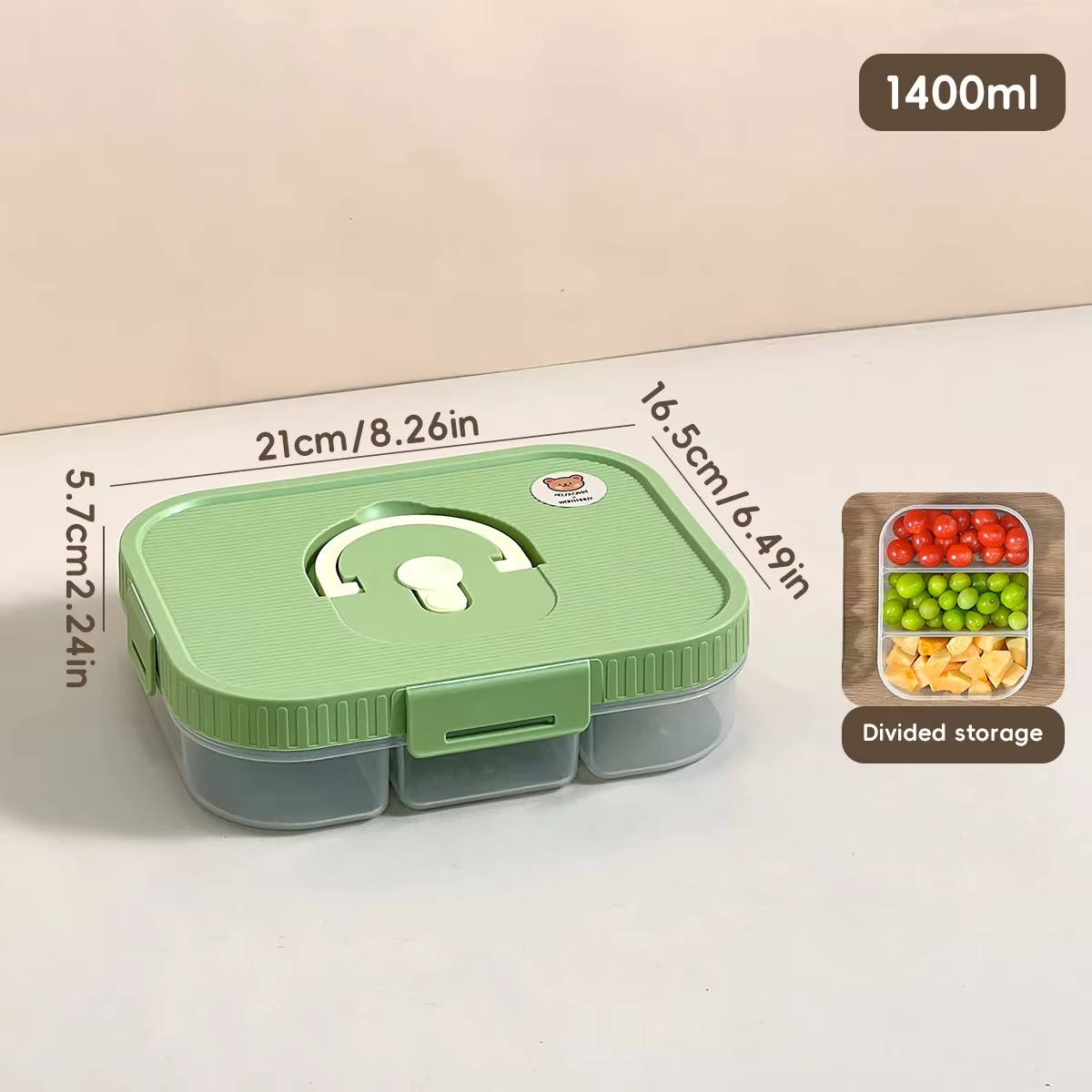 Microwave Plastic Divided Lunch Box With Handle Camping Picnic Portable Leak-proof Fruit Salad Food Container For Kids Students