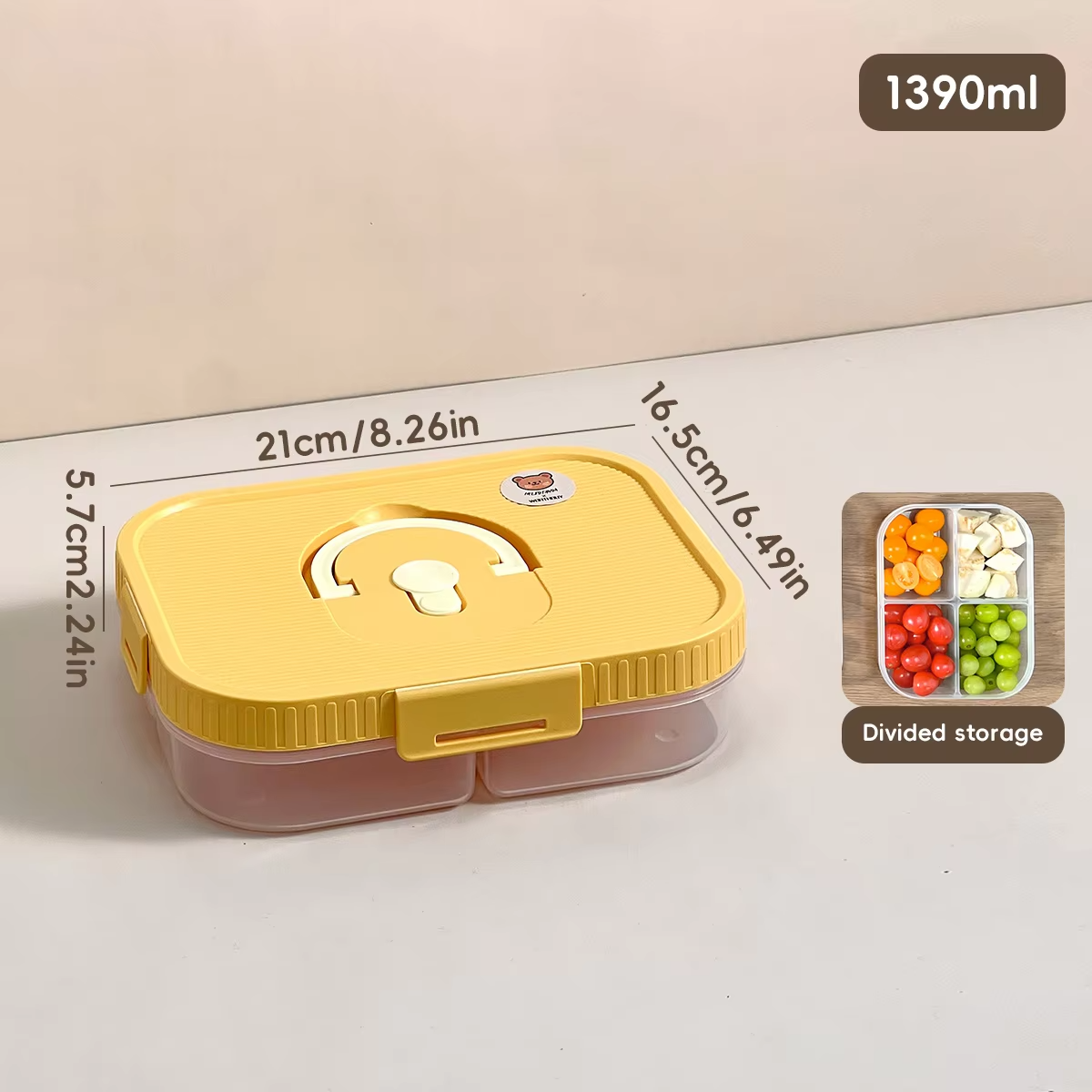 Microwave Plastic Divided Lunch Box With Handle Camping Picnic Portable Leak-proof Fruit Salad Food Container For Kids Students