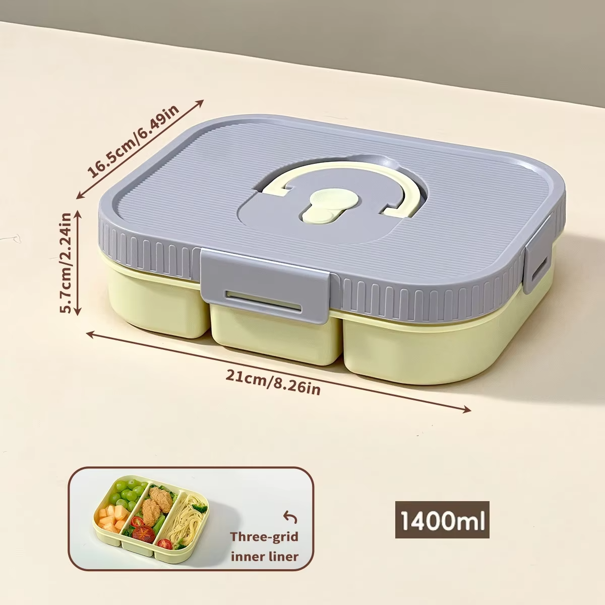 Microwave Plastic Divided Lunch Box With Handle Camping Picnic Portable Leak-proof Fruit Salad Food Container For Kids Students