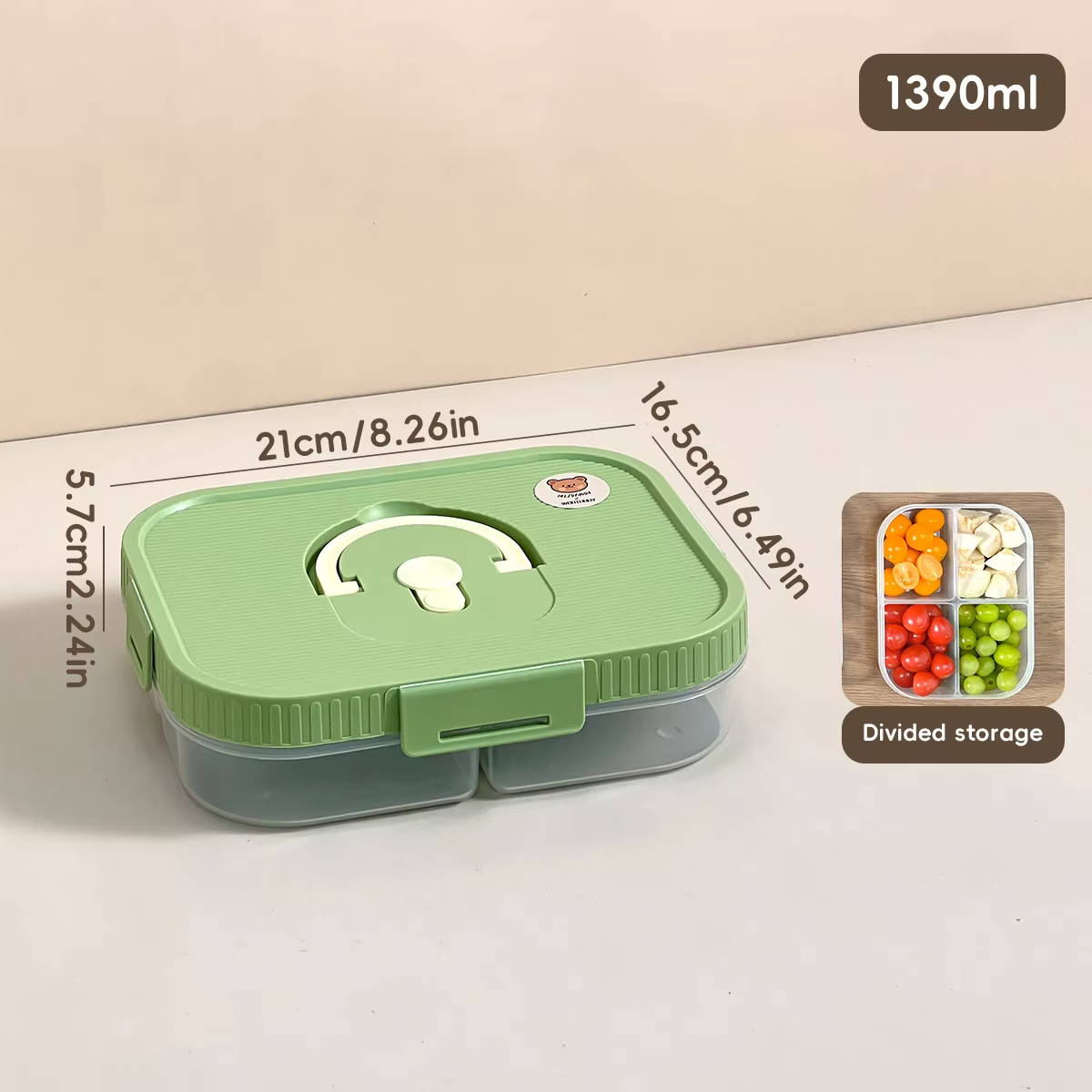 Microwave Plastic Divided Lunch Box With Handle Camping Picnic Portable Leak-proof Fruit Salad Food Container For Kids Students