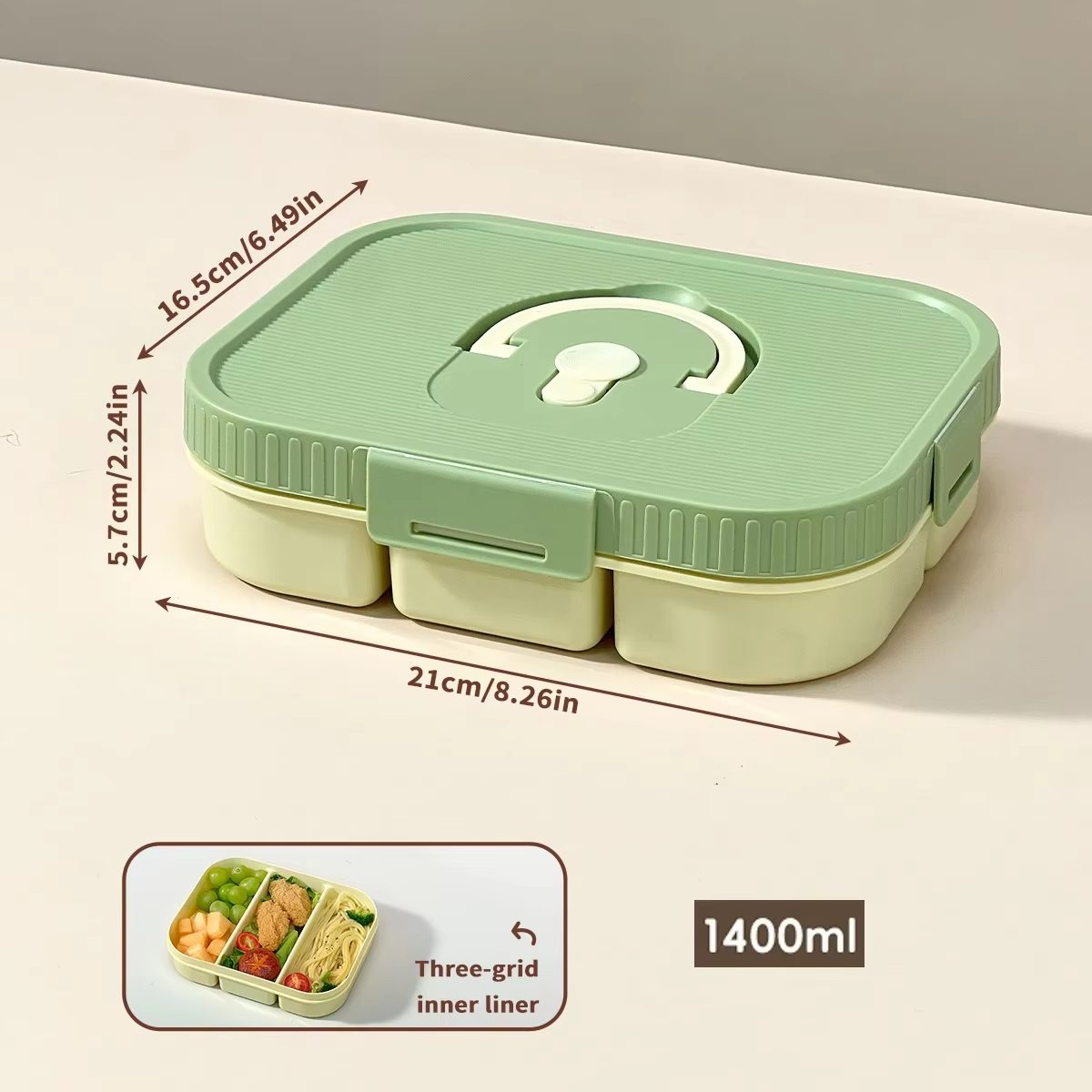 Microwave Plastic Divided Lunch Box With Handle Camping Picnic Portable Leak-proof Fruit Salad Food Container For Kids Students
