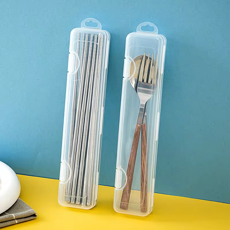 Portable Transparent Tableware Box Travel Flatware Storage Box With Flip Cover Dustproof Chopsticks Forks Spoon Cutlery Case