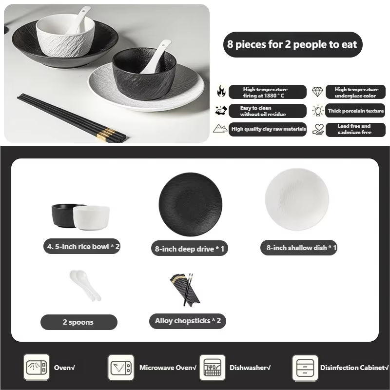 Tableware Set Black And White Rock Slab 8/16/34/55pcs Ceramics Dish Sets Full Set Luxury Dinnerware Set For 2/4/6/8/10 Persons
