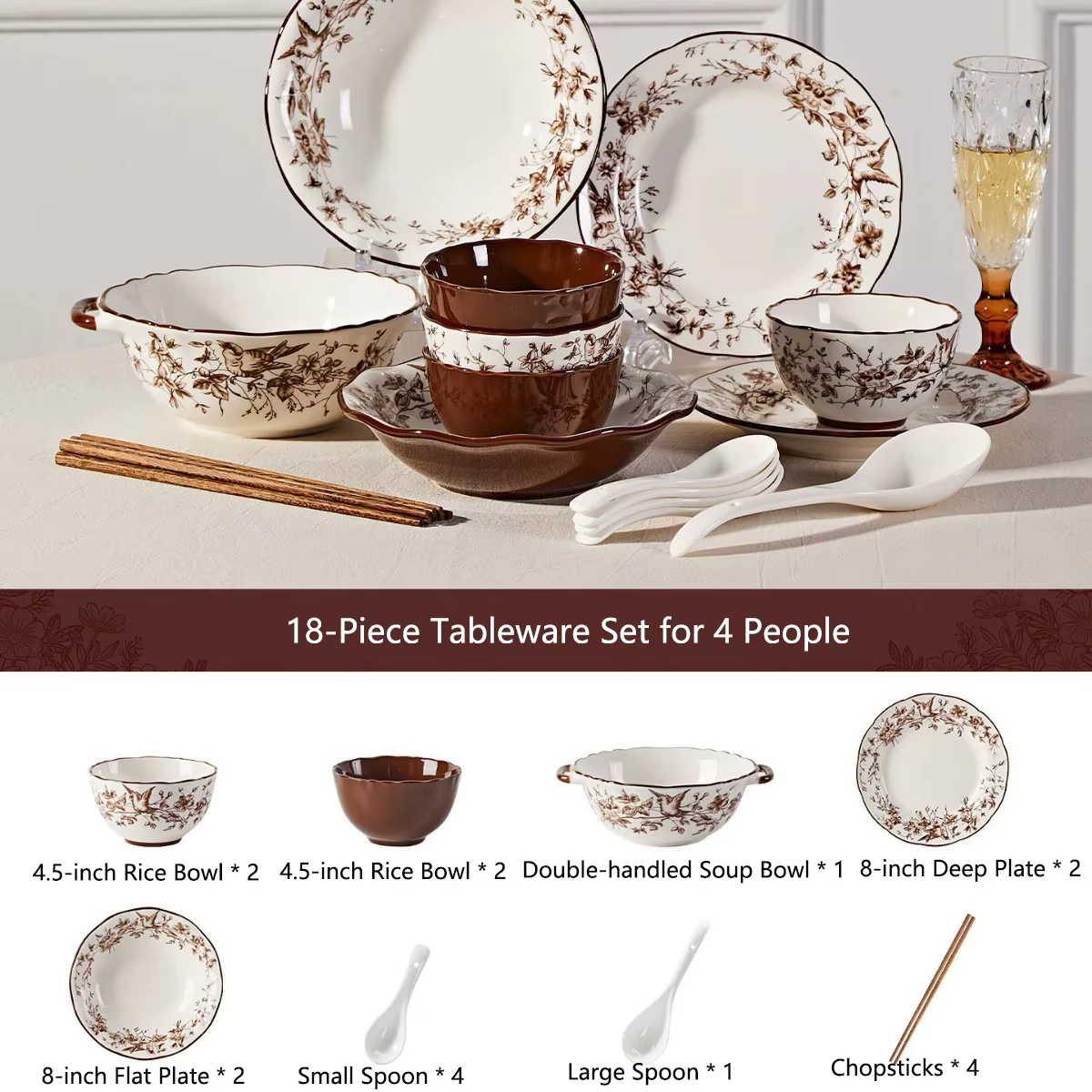 Retro Rose Household Anti-Slip full travel dish set is very luxurious luxury bowl kitchen dinner sets ceramic plates porcelain