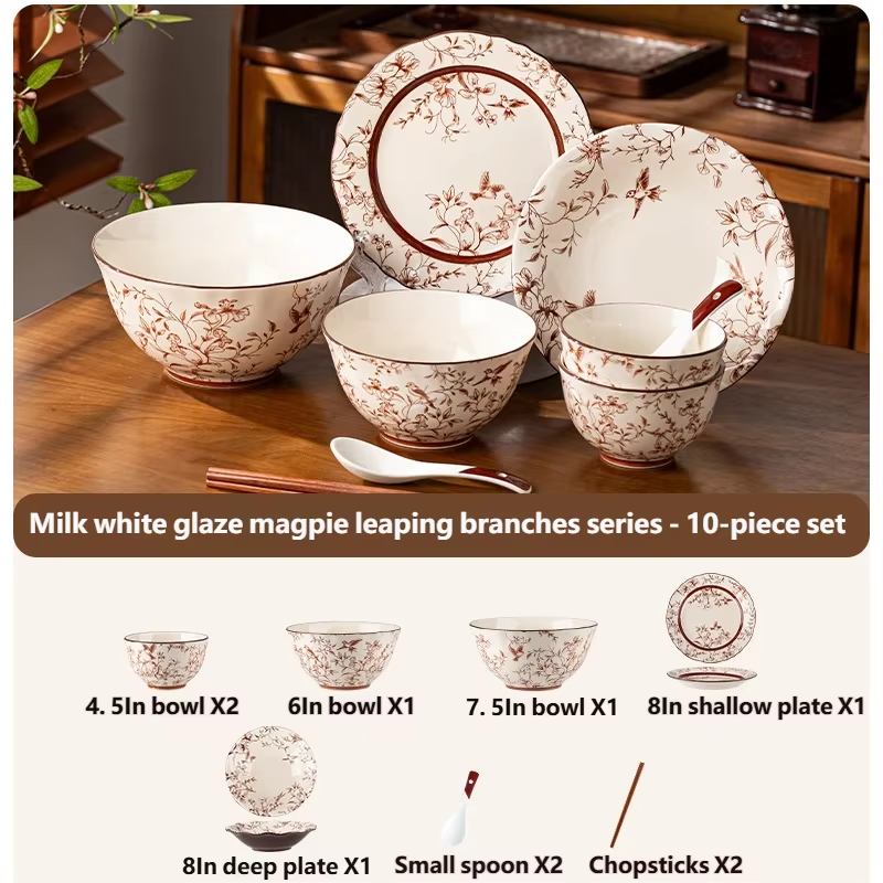 Tableware Set Magpie Leaping 9/19/27/35/43pcs Premium Ceramics Dish Sets Full Set Luxury China Dinnerware Set 2/4/6/8/10 Persons