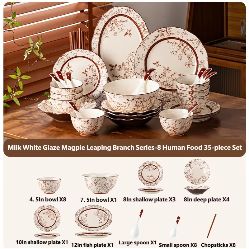 Tableware Set Magpie Leaping 9/19/27/35/43pcs Premium Ceramics Dish Sets Full Set Luxury China Dinnerware Set 2/4/6/8/10 Persons