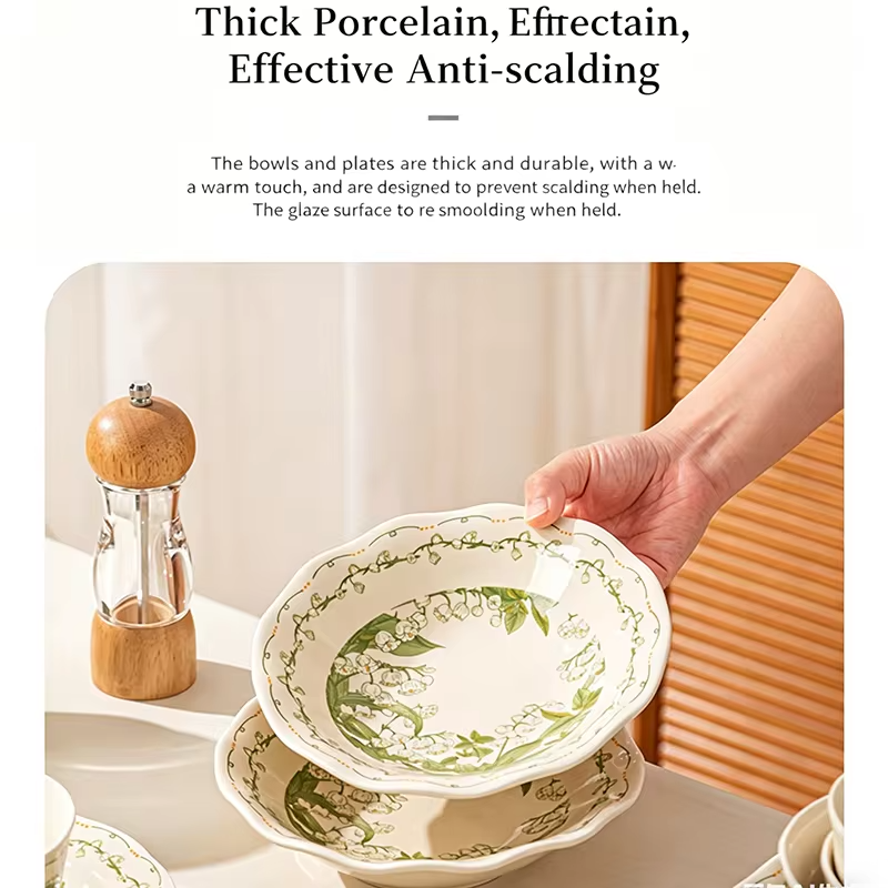 Tableware Set Fresh Green Plants 9/32/44pcs Japanese Ceramics Dish Sets Full Set Luxury Dinnerware Set For 2/4/6/8/10 Persons
