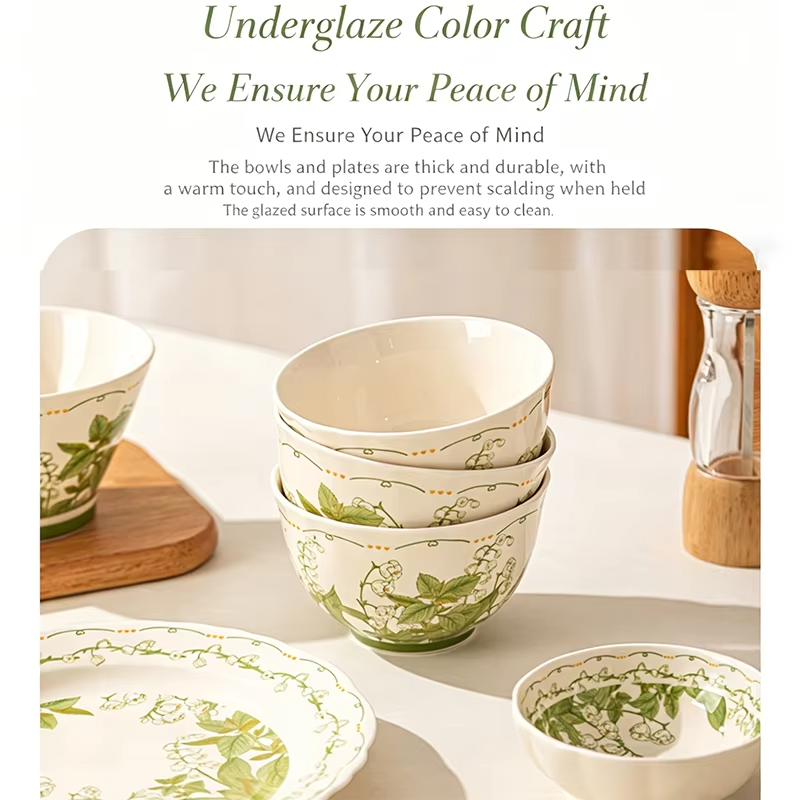 Tableware Set Fresh Green Plants 9/32/44pcs Japanese Ceramics Dish Sets Full Set Luxury Dinnerware Set For 2/4/6/8/10 Persons
