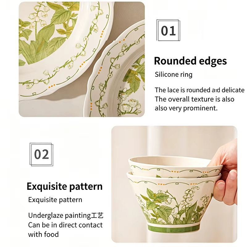 Tableware Set Fresh Green Plants 9/32/44pcs Japanese Ceramics Dish Sets Full Set Luxury Dinnerware Set For 2/4/6/8/10 Persons