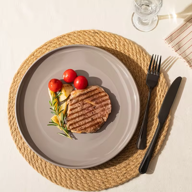 12-Piece Two-Tone Stoneware Dinner Set – Reactive Glazed Plates & Bowls for 4 | Modern Straight-Edge Design | Scratch-Resistant