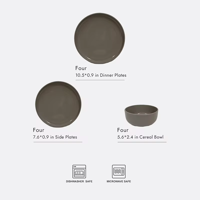 12-Piece Two-Tone Stoneware Dinner Set – Reactive Glazed Plates & Bowls for 4 | Modern Straight-Edge Design | Scratch-Resistant