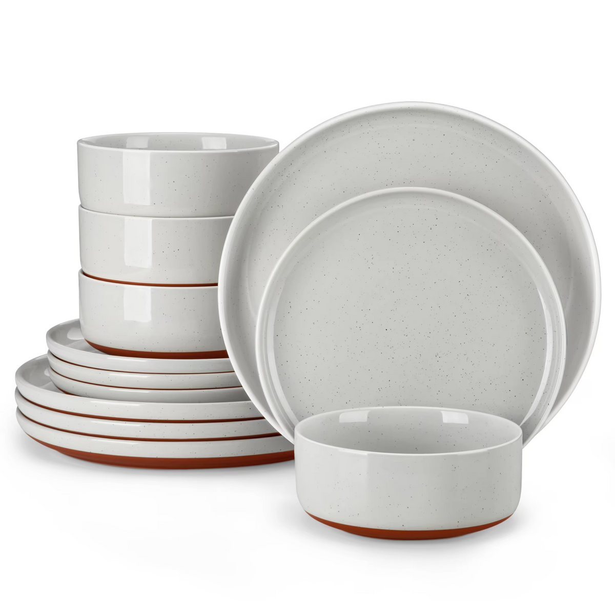 MALACASA TARA 12/24 Pcs Dinnerware Set Curved Edge Sesame Glaze Stoneware Plates Set With 4/6pcs Dinner Plate/Dessert/Bowl