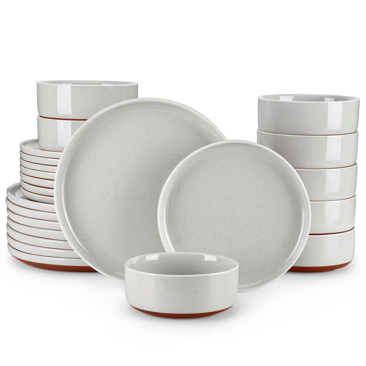 MALACASA TARA 12/24 Pcs Dinnerware Set Curved Edge Sesame Glaze Stoneware Plates Set With 4/6pcs Dinner Plate/Dessert/Bowl