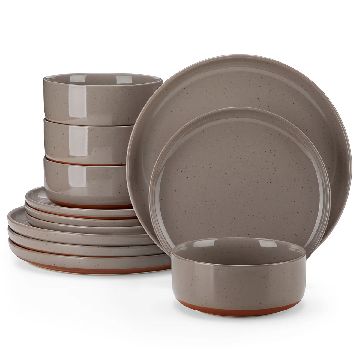 MALACASA TARA 12/24 Pcs Dinnerware Set Curved Edge Sesame Glaze Stoneware Plates Set With 4/6pcs Dinner Plate/Dessert/Bowl