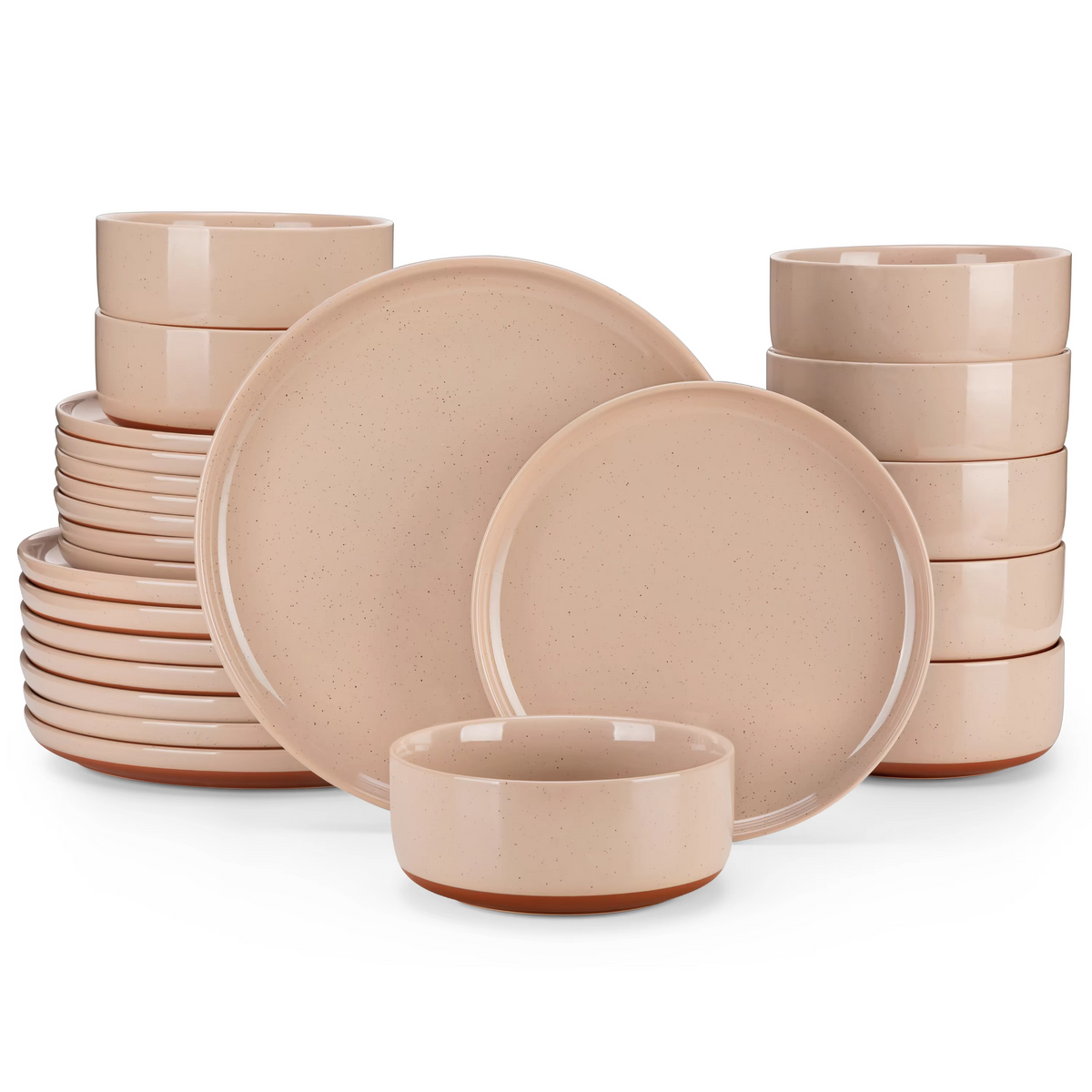 MALACASA TARA 12/24 Pcs Dinnerware Set Curved Edge Sesame Glaze Stoneware Plates Set With 4/6pcs Dinner Plate/Dessert/Bowl
