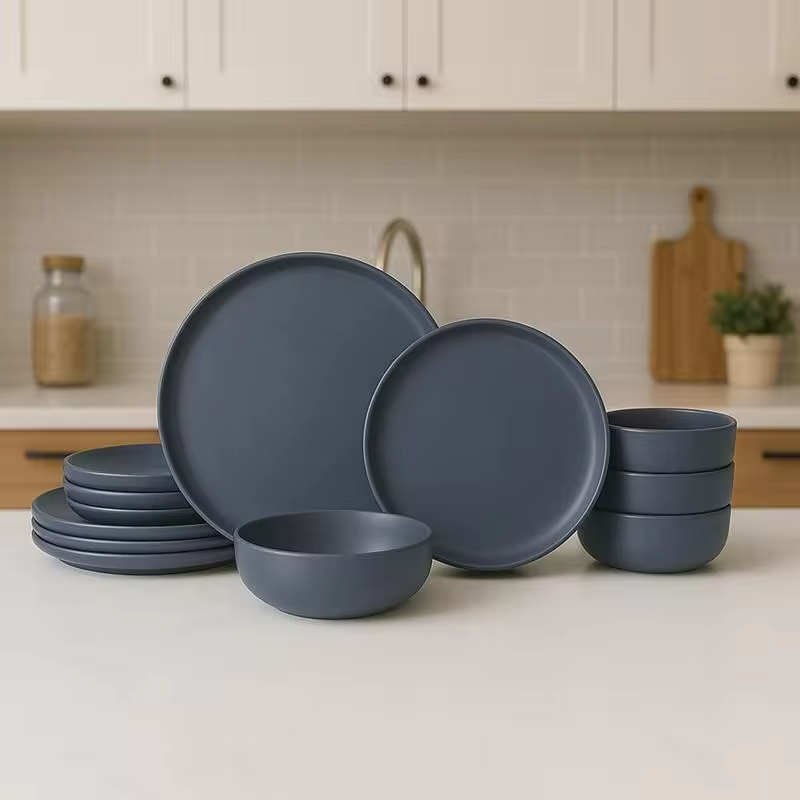 12-Piece Stoneware Dinner Plates Bowls Sets | Microwave & Dishwasher Safe | Non-Toxic Dinner Plates Bowls Set | Stackable Matte Glaze Kitchenware for 4