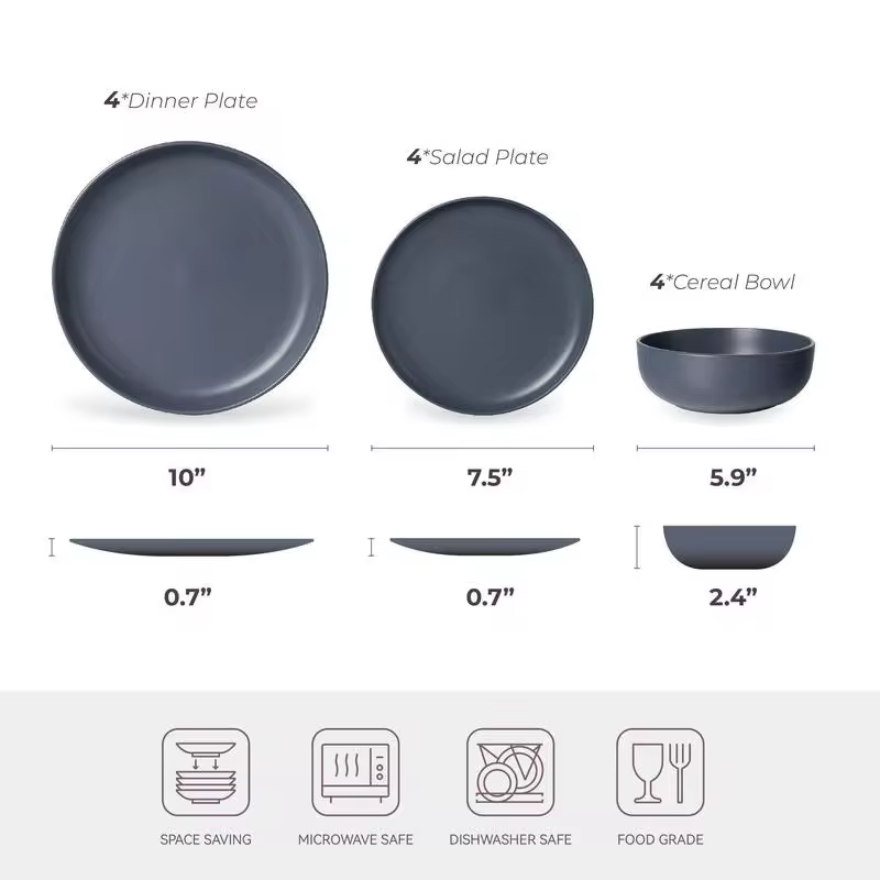 12-Piece Stoneware Dinner Plates Bowls Sets | Microwave & Dishwasher Safe | Non-Toxic Dinner Plates Bowls Set | Stackable Matte Glaze Kitchenware for 4