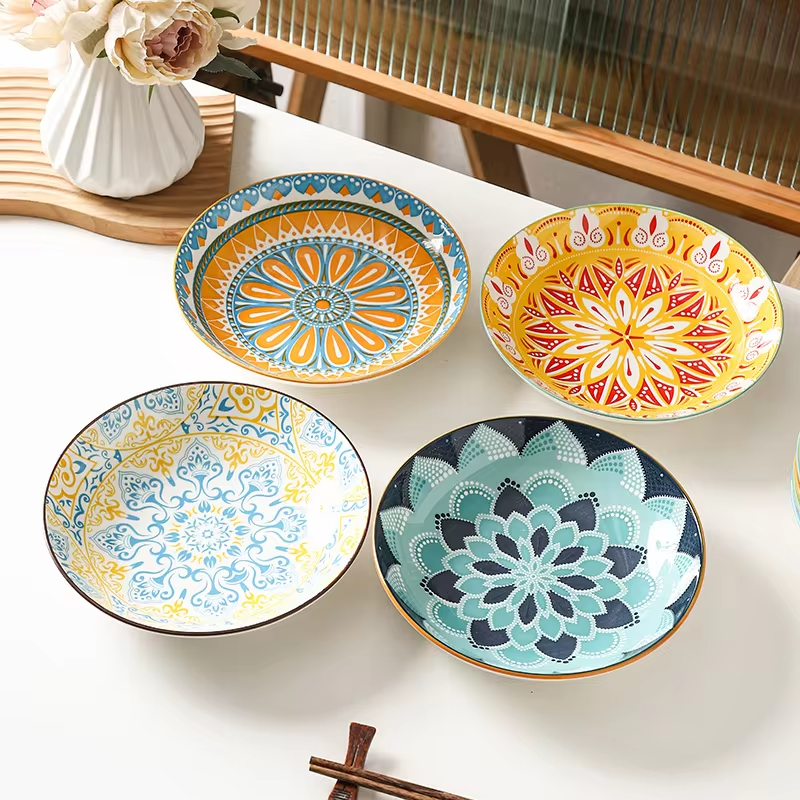16-Piece Bohemian Ceramic Dinnerware Set for 4 People Plate Bowl Spoon Dish Kitchen Restaurant Tableware