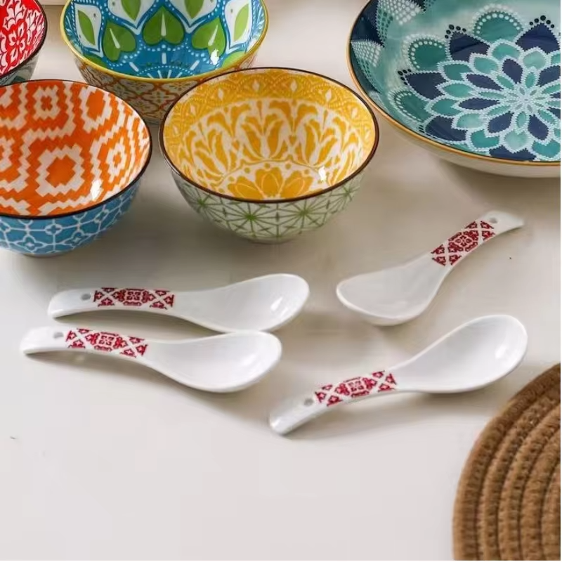16-Piece Bohemian Ceramic Dinnerware Set for 4 People Plate Bowl Spoon Dish Kitchen Restaurant Tableware