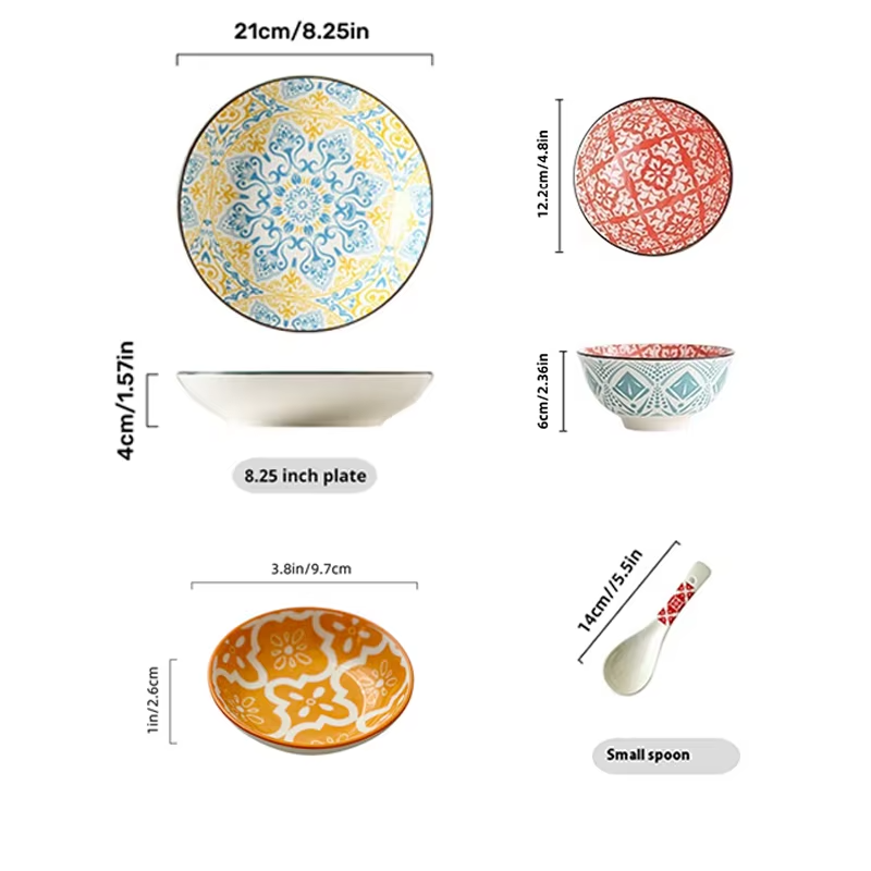 16-Piece Bohemian Ceramic Dinnerware Set for 4 People Plate Bowl Spoon Dish Kitchen Restaurant Tableware